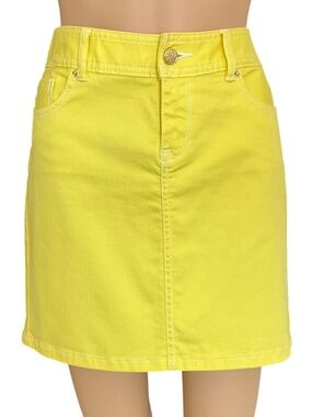 Cache Yellow Denim Mini Skirt Straight Size 8
